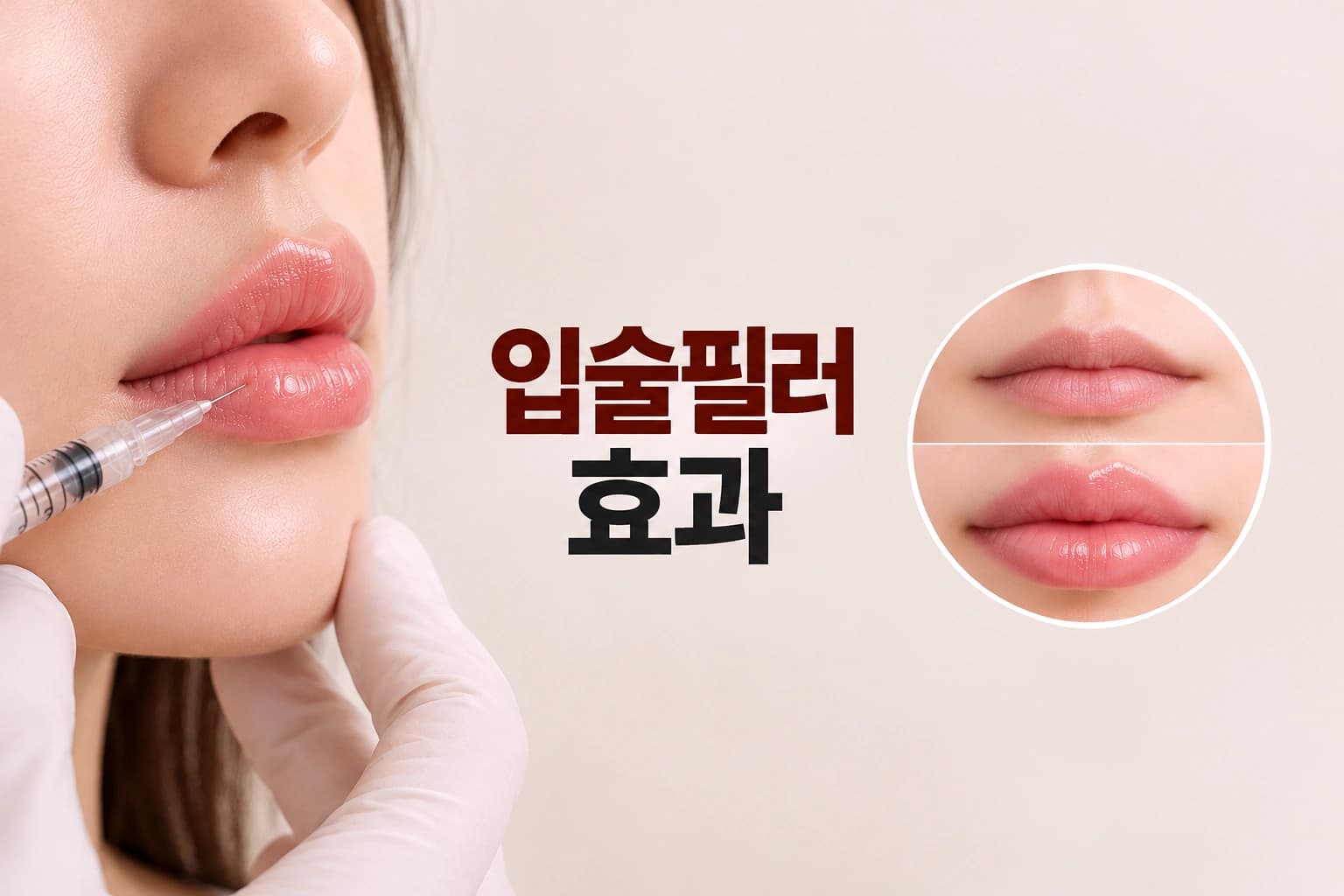 입술필러 주입 장면과 시술 전후 입술 볼륨 효과 변화를 비교한 썸네일